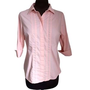 Worthington Petite Button Front Shirt Pink Pleated